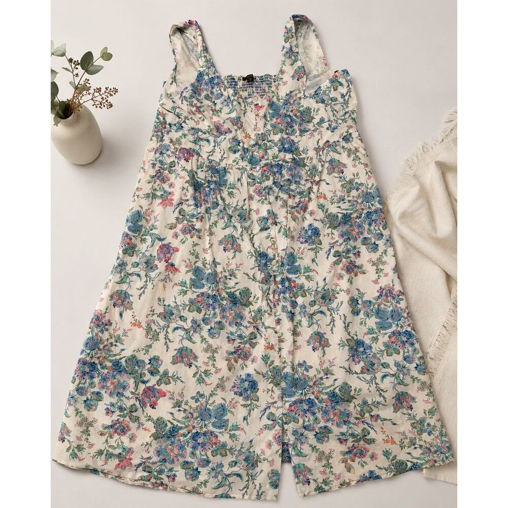 J.Crew Plus Size 24 Floral Cotton Button Front Smocked A-Line Sundress Cream
